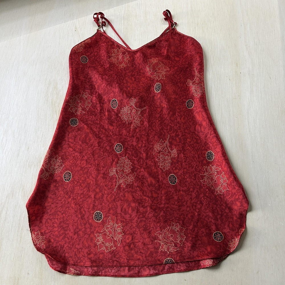 Vintage Jaclyn Smith Gown Womens Med Red Satin Floral Chemise Sleepwear Lingerie
